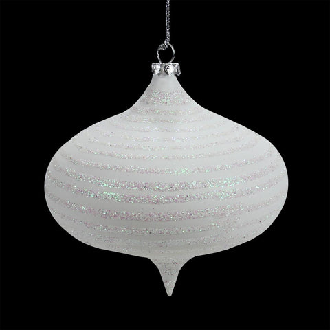 Winter White Glitter Striped Shatterproof Christmas Onion Ornament 4" (100mm)