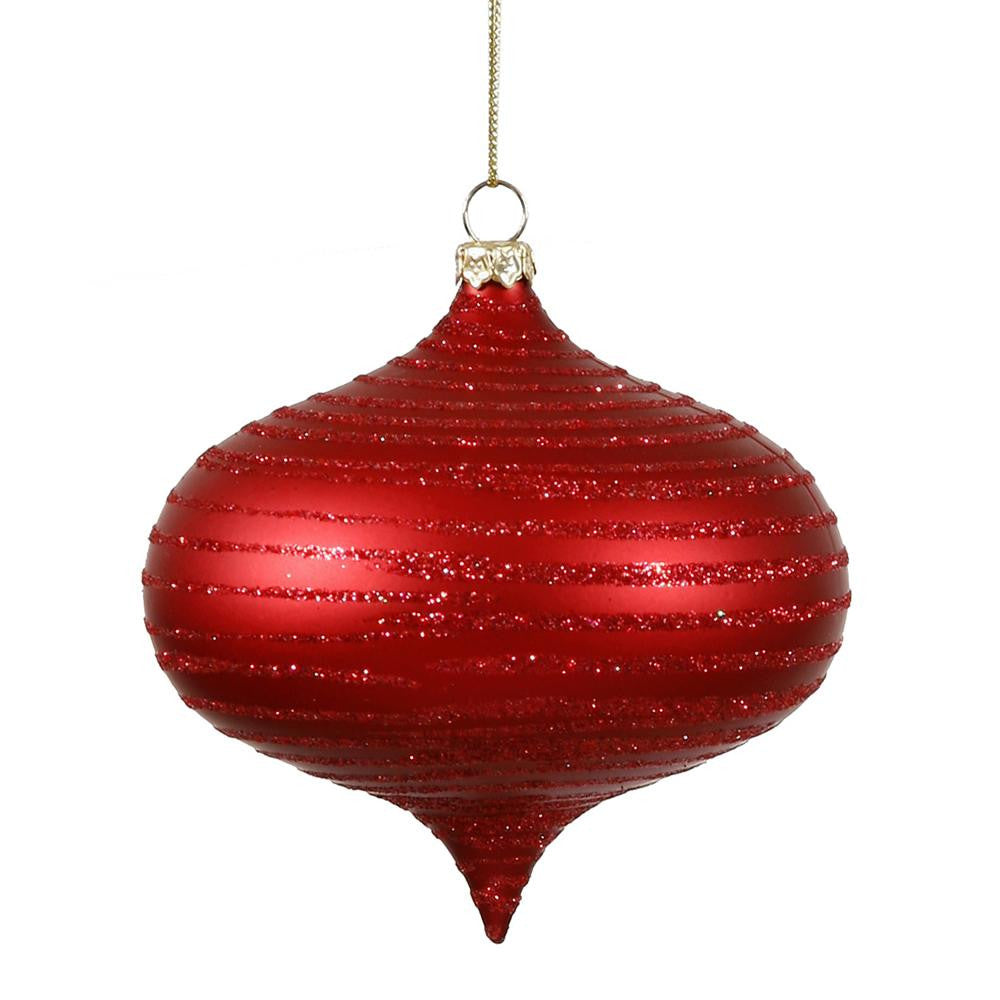 Red Hot Glitter Striped Shatterproof Christmas Onion Ornament 4" (100mm)