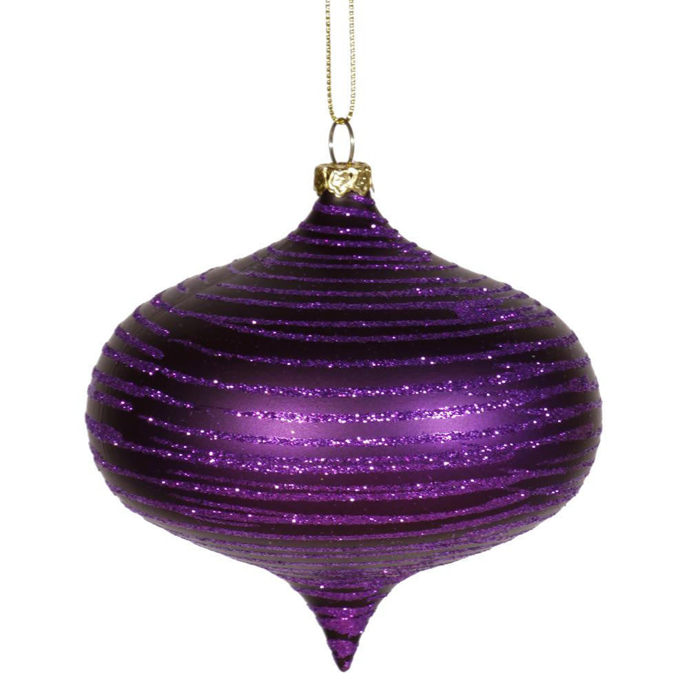 Purple Passion Glitter Striped Shatterproof Christmas Onion Ornament 4" (100mm)