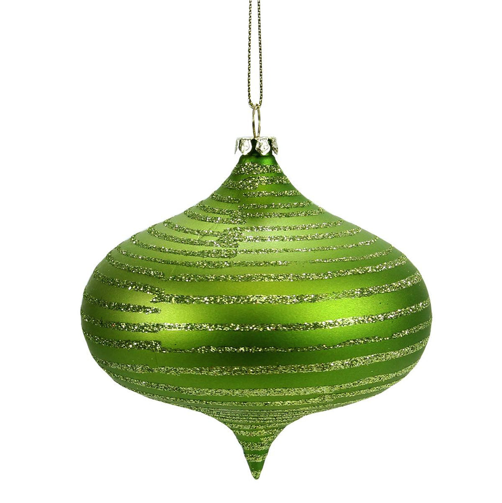 Green Kiwi Glitter Striped Shatterproof Christmas Onion Ornament 4" (100mm)