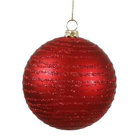 Red Hot Glitter Striped Shatterproof Christmas Ball Ornament 3" (75mm)