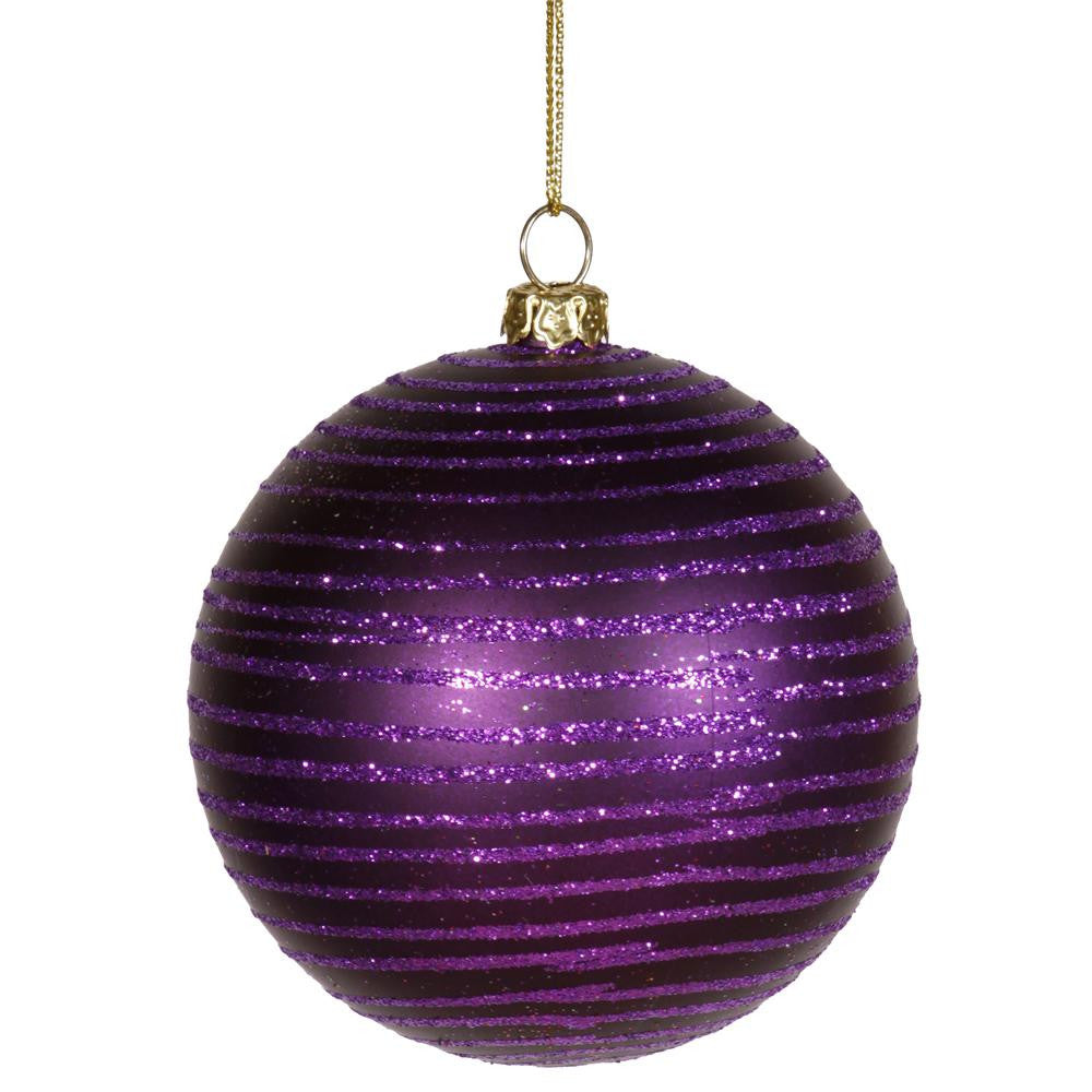 Purple Passion Glitter Striped Shatterproof Christmas Ball Ornament 3" (75mm)