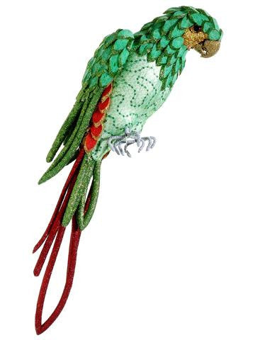 22.5" Life Size Tropical Paradise Green and Red Parrot Bird with Tail Feathers