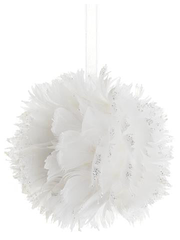 5" Tell a Story White Feathered Christmas Ball Ornament with Silver Glitter Tips