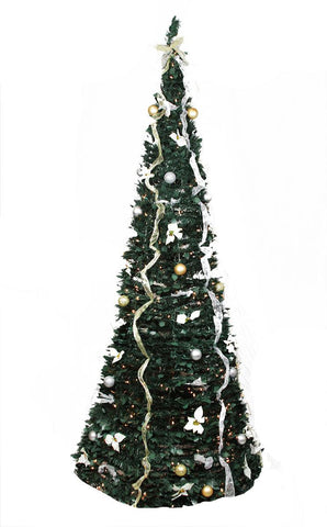 9' Pre-Lit Pop Up Decorated Silver-Gold Artificial Christmas Tree - Clear Lights