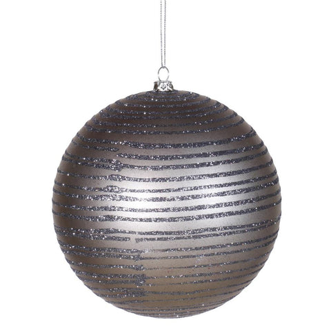 Pewter Glitter Striped Shatterproof Christmas Ball Ornament 4" (100mm)