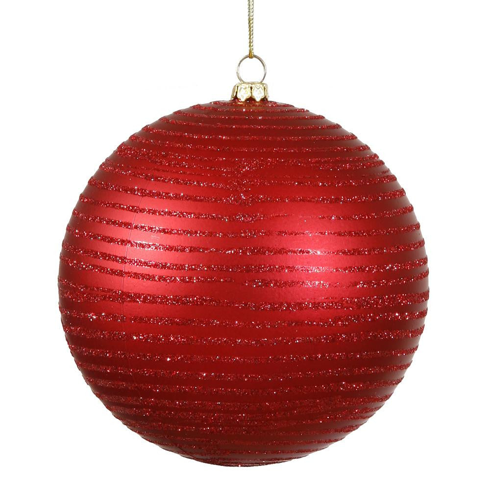 Red Hot Glitter Striped Shatterproof Christmas Ball Ornament 4.75" (120mm)