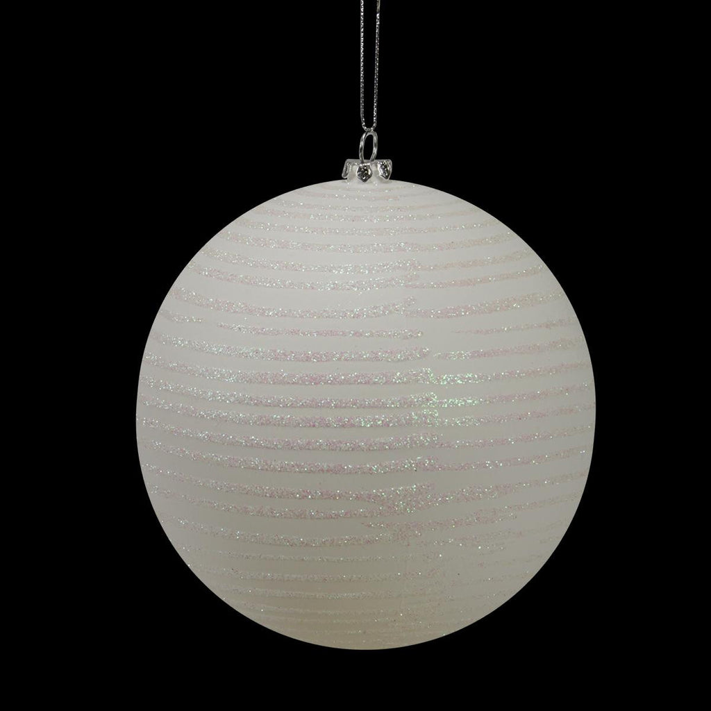 Winter White Glitter Striped Shatterproof Christmas Ball Ornament 4.75" (120mm)