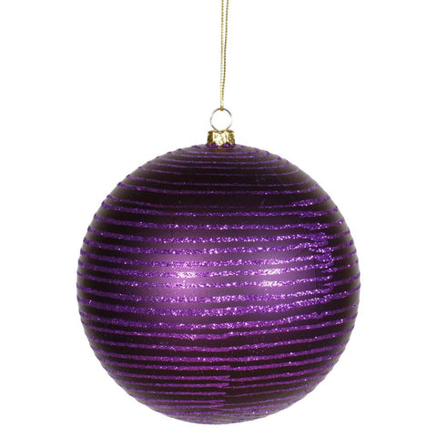 Purple Passion Glitter Stripe Shatterproof Christmas Ball Ornament 4.75" (120mm)