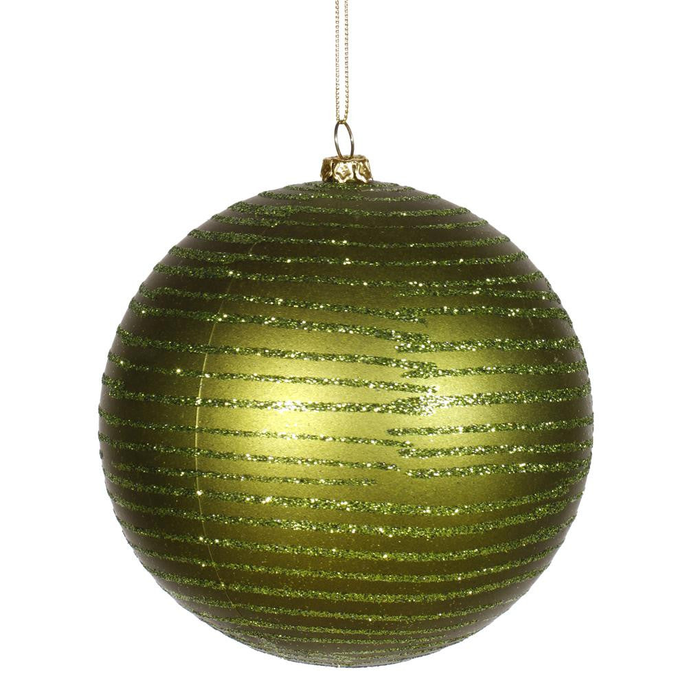 Olive Green Glitter Striped Shatterproof Christmas Ball Ornament 4.75" (120mm)