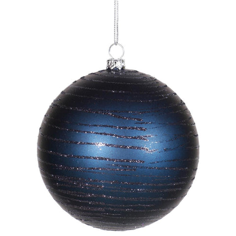 Sea Blue Glitter Striped Shatterproof Christmas Ball Ornament 4.75" (120mm)