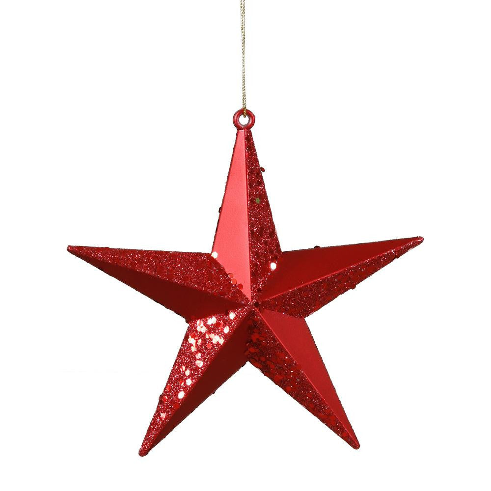 Red Hot Matte & Glitter Shatterproof Star Christmas Ornament 6"