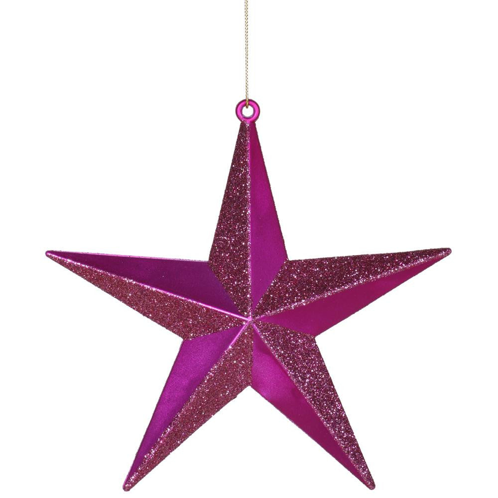 Cerise Pink Matte & Glitter Shatterproof Star Christmas Ornament 6"