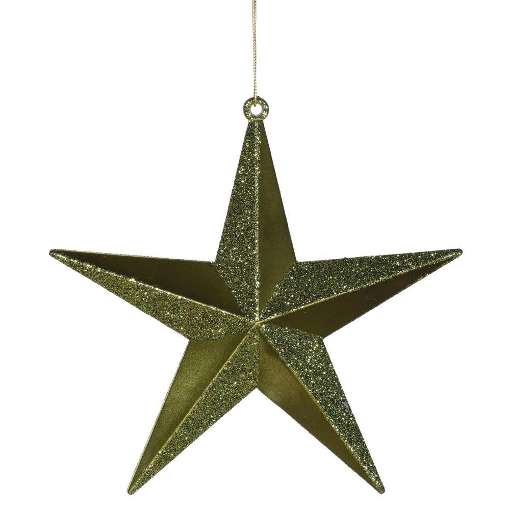 Olive Green Matte & Glitter Shatterproof Star Christmas Ornament 6"