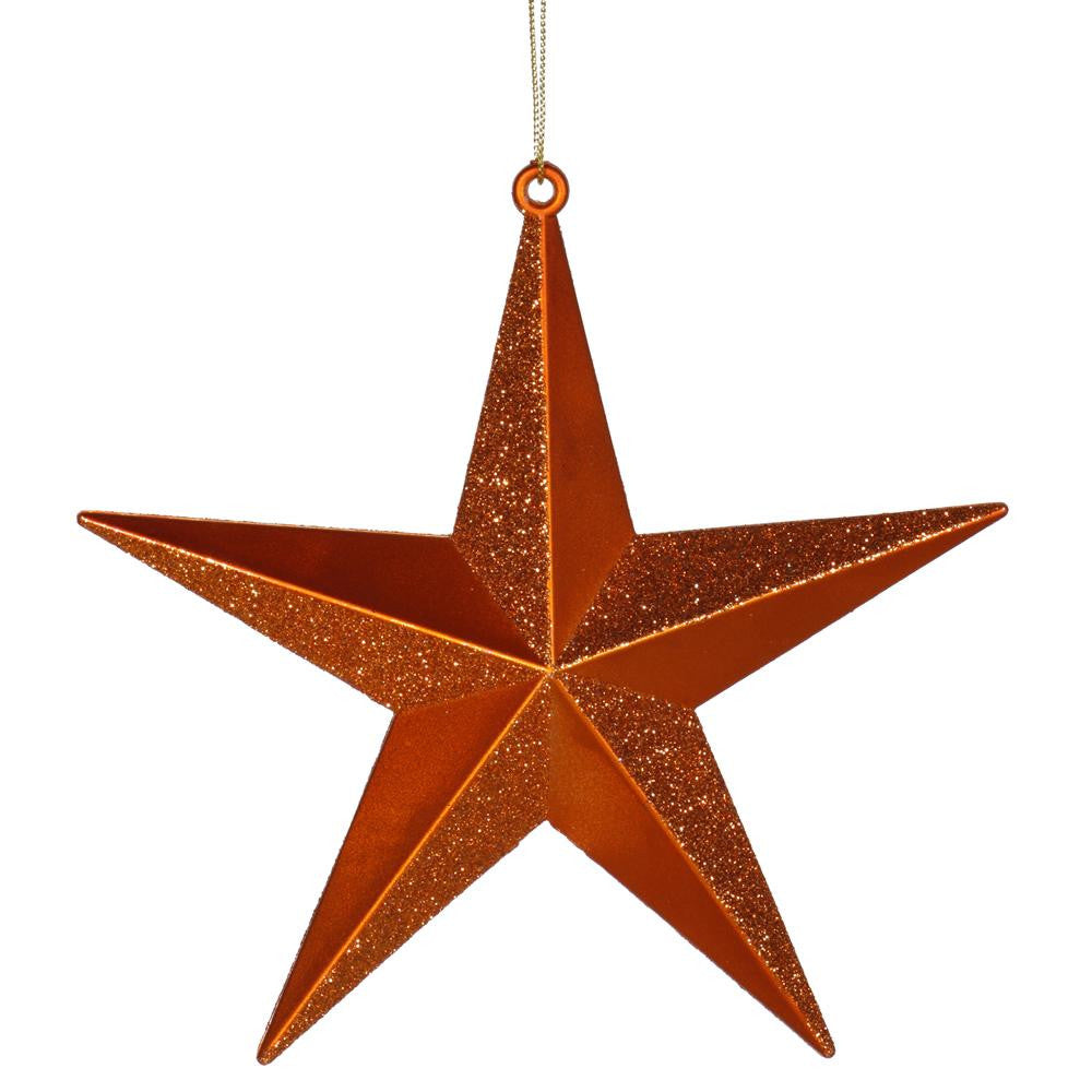 Burnt Orange Matte & Glitter Shatterproof Star Christmas Ornament 6"