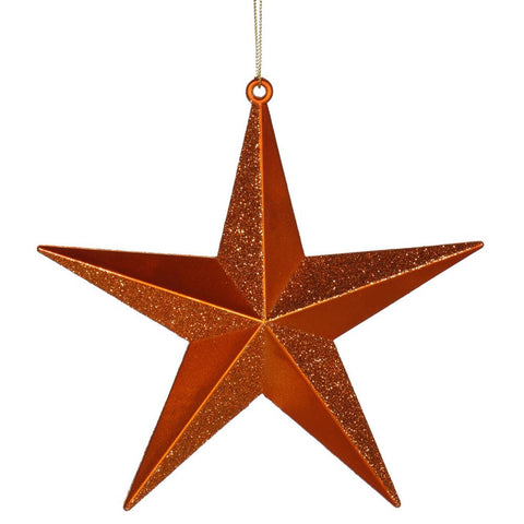 Burnt Orange Matte & Glitter Shatterproof Star Christmas Ornament 6"