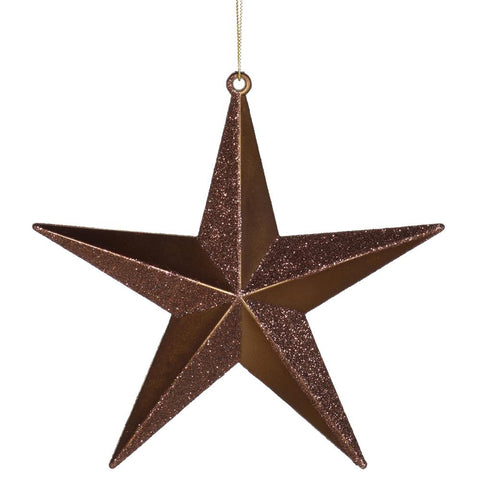 Chocolate Brown Matte & Glitter Shatterproof Star Christmas Ornament 6"