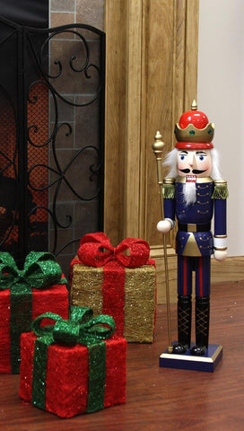 24" Decorative Blue King Wooden Christmas Nutcracker with Scepter