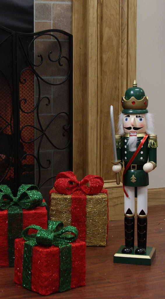 24" Decorative Green King Wooden Christmas Nutcracker with Sword