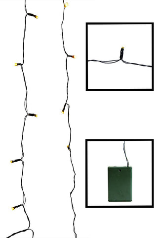 Set of 20 Battery Operated Gold LED Wide Angle Christmas Lights - Green Wire