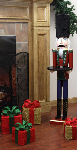 48" Decorative Red Solider Wooden Christmas Nutcracker Butler with Tray