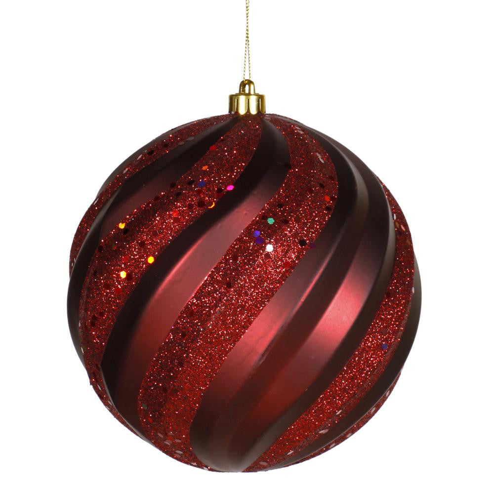 Burgundy Glitter Swirl Shatterproof Christmas Ball Ornament 8" (200mm)