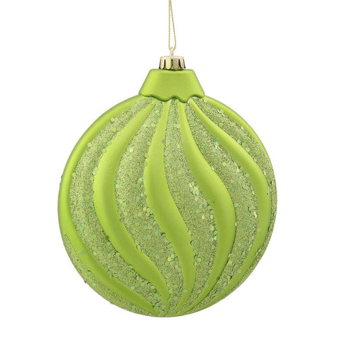 Green Kiwi Glitter Swirl Shatterproof Christmas Disc Ornament 6" (150mm)