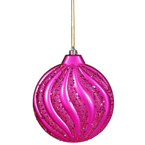 Cerise Pink Glitter Swirl Shatterproof Christmas Disc Ornament 6" (150mm)