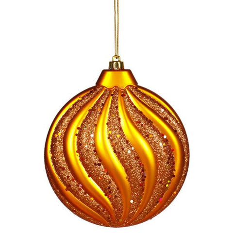 Burnt Orange Glitter Swirl Shatterproof Christmas Disc Ornament 6" (150mm)