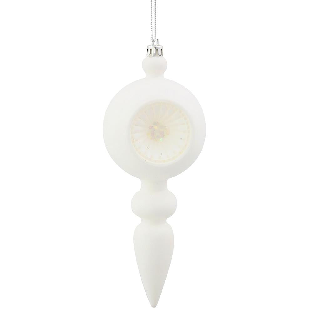 Winter White Retro Reflector Shatterproof Christmas Finial Ornament 8"