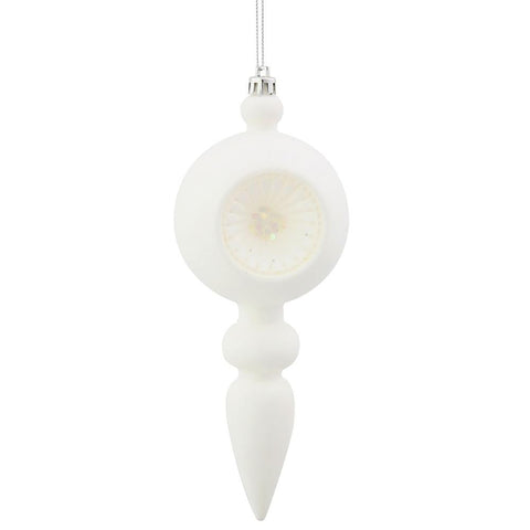 Winter White Retro Reflector Shatterproof Christmas Finial Ornament 8"