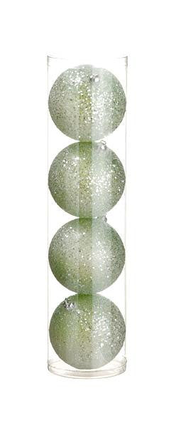 4ct Light Green Glittered Shatterproof Christmas Ball Ornaments 3" (75mm)