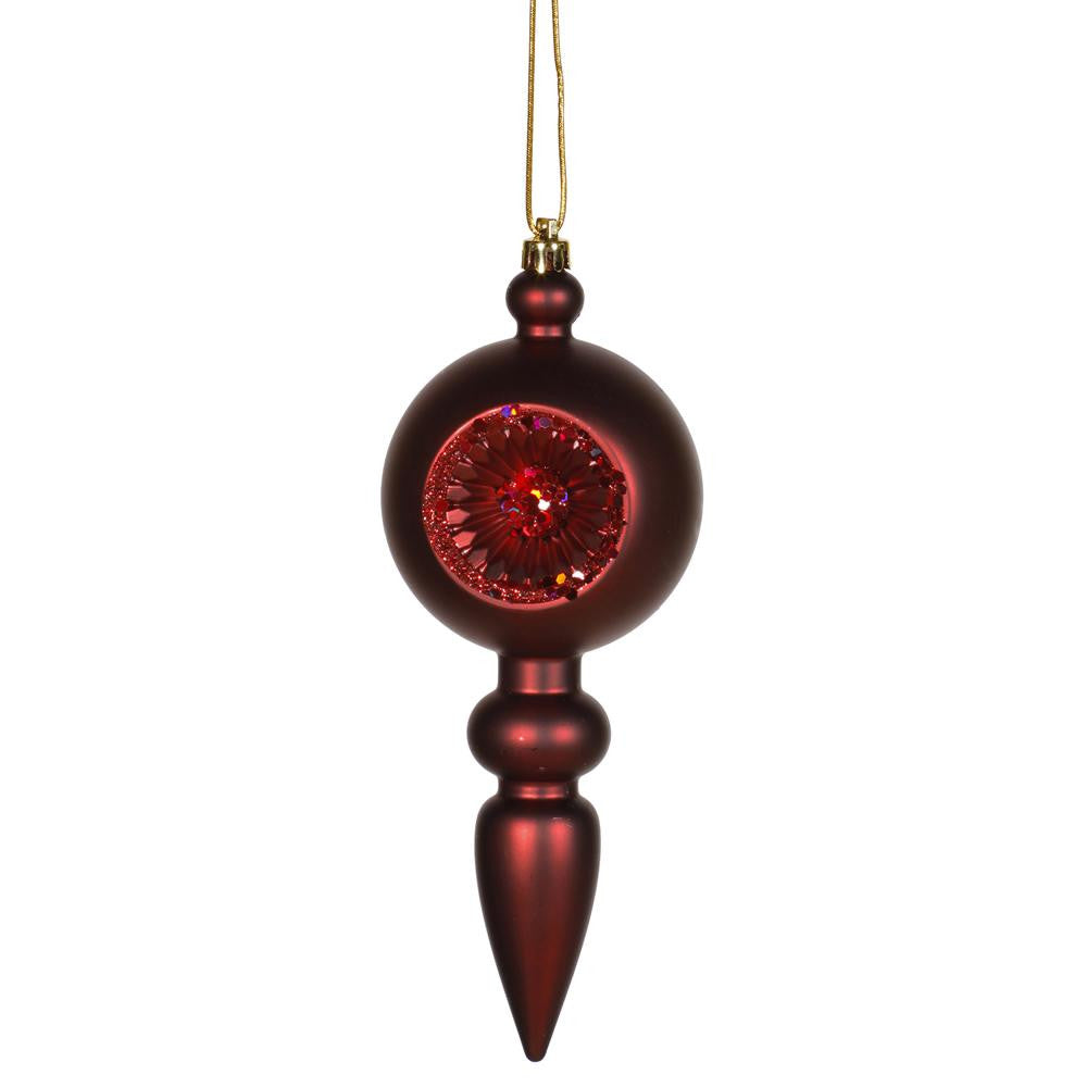 Burgundy Retro Reflector Shatterproof Christmas Finial Ornament 8"