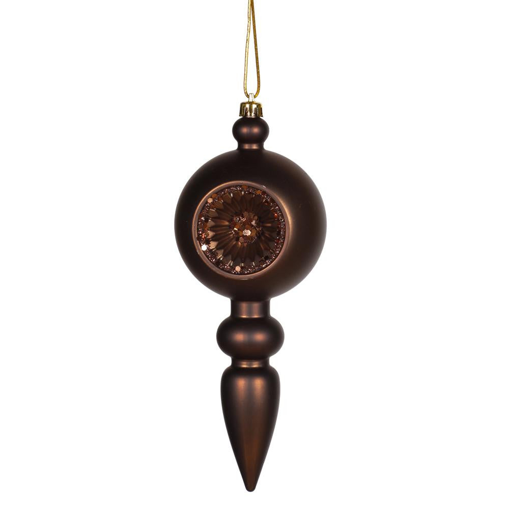 Chocolate Brown Retro Reflector Shatterproof Christmas Finial Ornament 8"