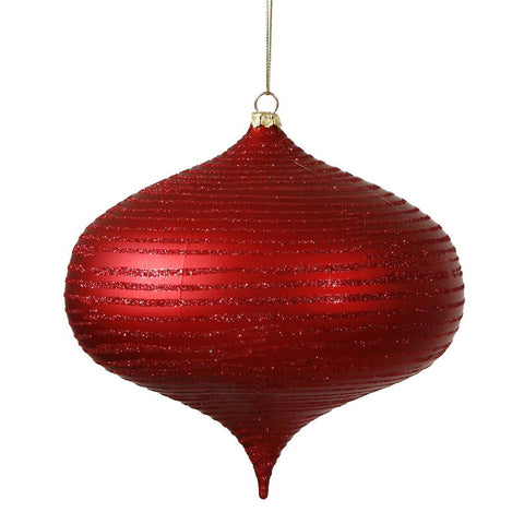 Red Hot Glitter Striped Shatterproof Christmas Onion Ornament 6.3" (160mm)