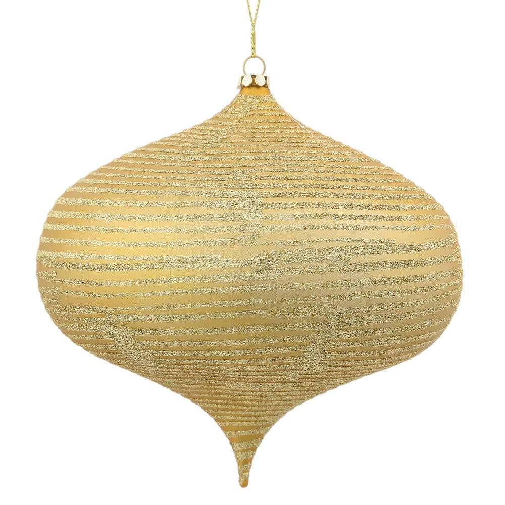 Vegas Gold Glitter Striped Shatterproof Christmas Onion Ornament 6.3" (160mm)