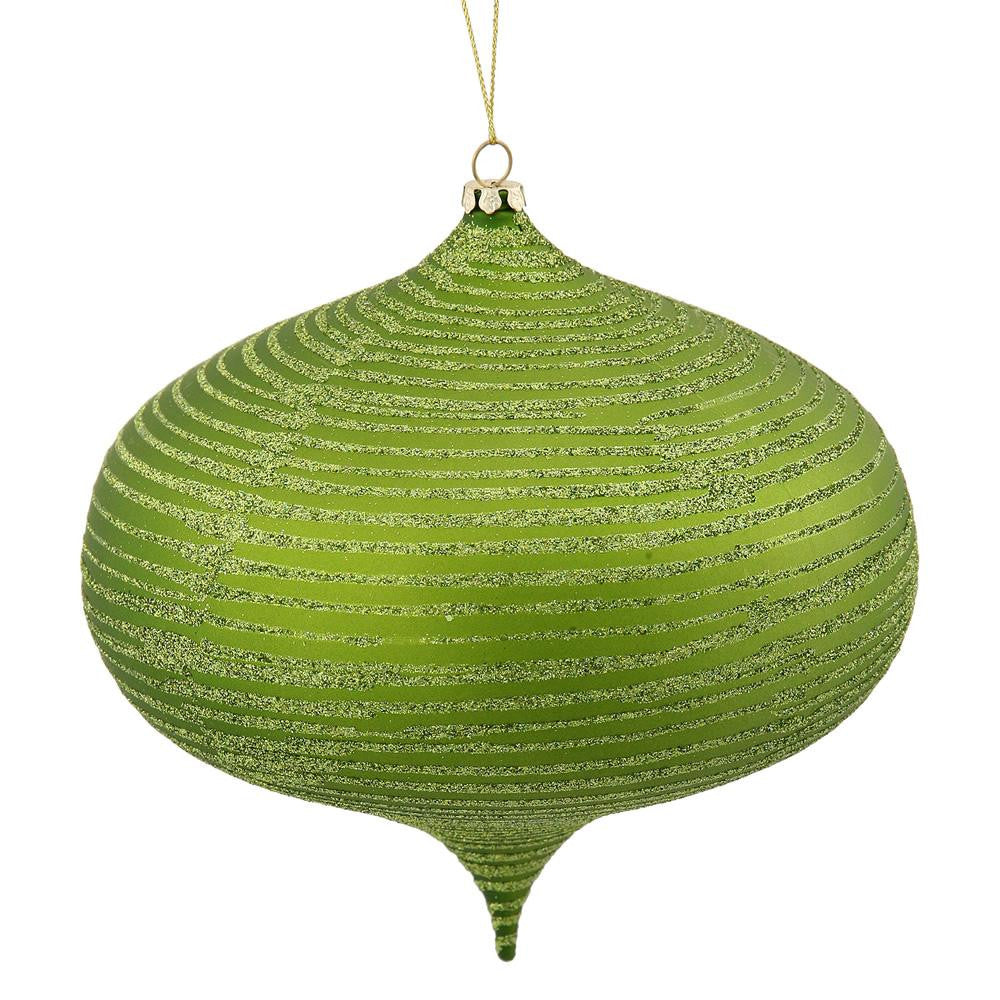 Green Kiwi Glitter Striped Shatterproof Christmas Onion Ornament 6.3" (160mm)