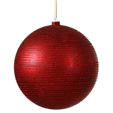 Red Hot Glitter Striped Shatterproof Christmas Ball Ornament 4" (100mm)