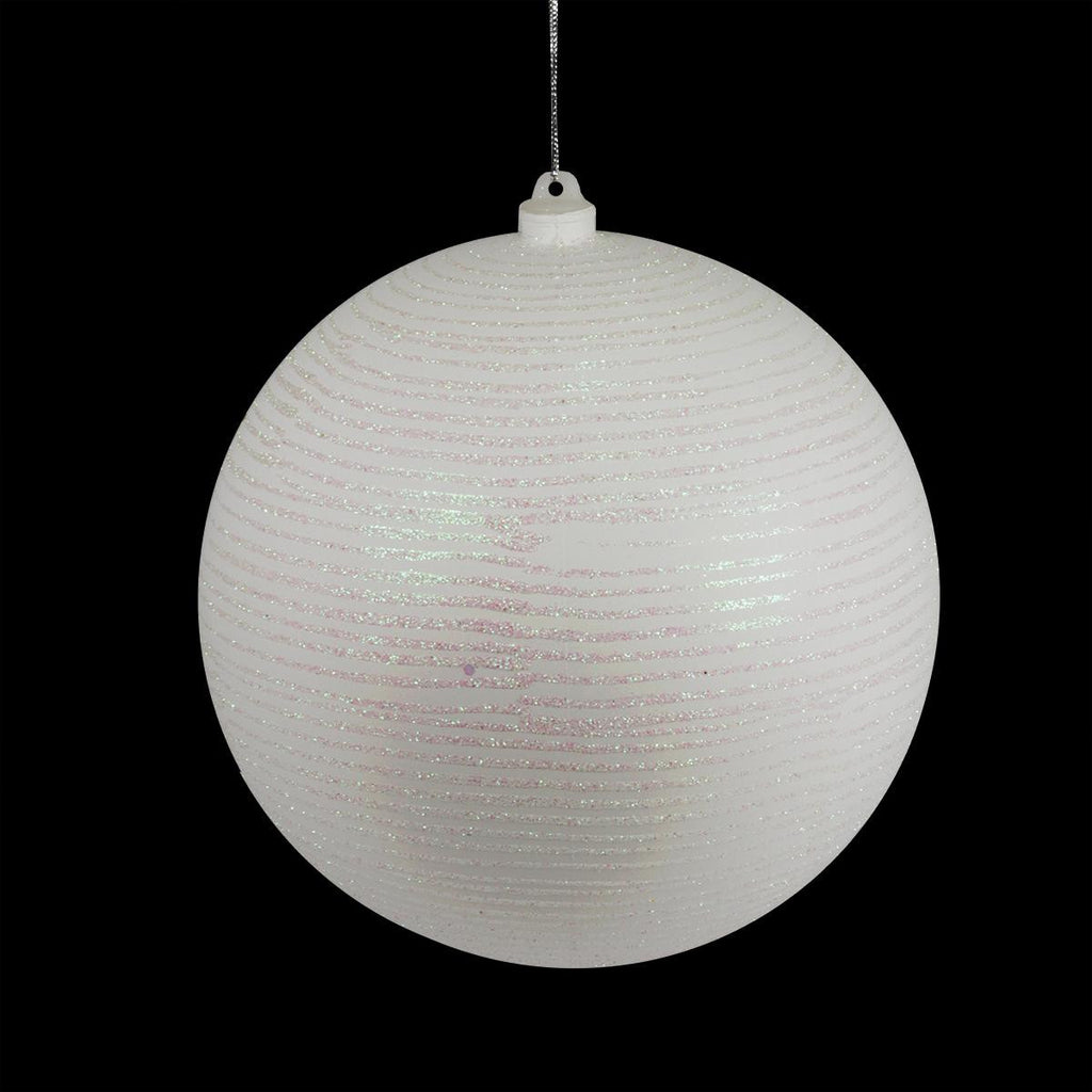 Winter White Glitter Stripes Shatterproof Christmas Ball Ornament 8" (200mm)