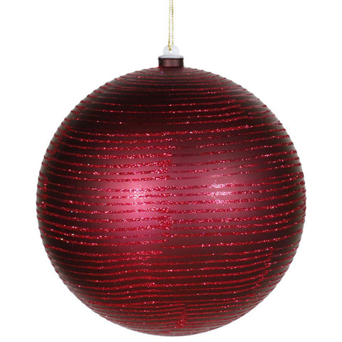 Burgundy Glitter Striped Shatterproof Christmas Ball Ornament 8" (200mm)