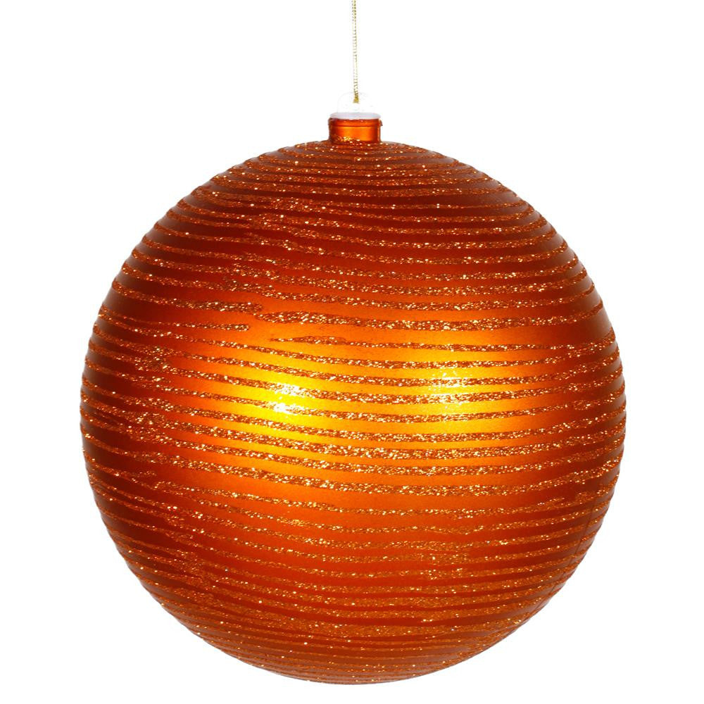 Burnt Orange Glitter Striped Shatterproof Christmas Ball Ornament 8" (200mm)