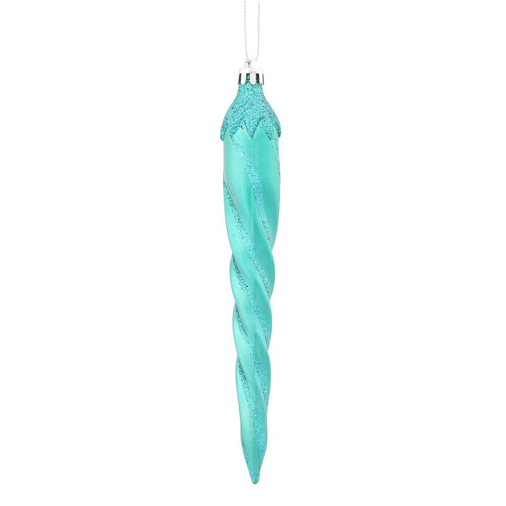 8ct Turquoise Blue Glitter Spiral Icicle Shatterproof Christmas Ornaments 7.5"