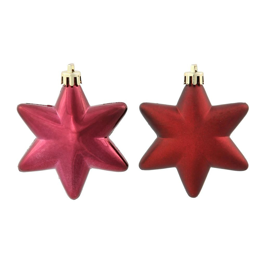 36ct Matte & Shiny Burgundy Star Shatterproof Christmas Ornaments 1.5"-2"