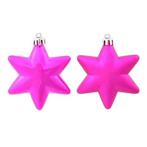 36ct Matte & Shiny Cerise Pink Star Shatterproof Christmas Ornaments 1.5"-2"