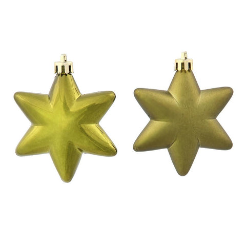 36ct Matte & Shiny Olive Green Star Shatterproof Christmas Ornaments 1.5"-2"