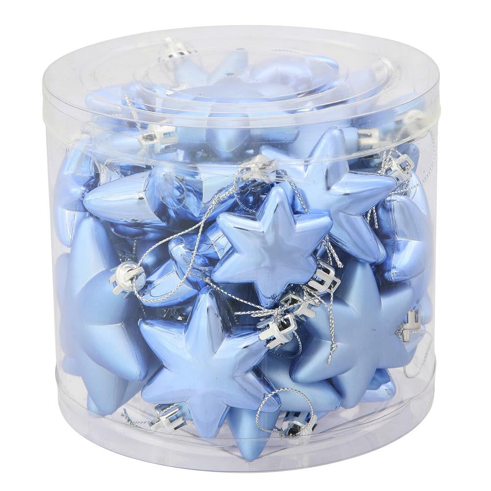 36ct Matte & Shiny Lake Blue Star Shatterproof Christmas Ornaments 1.5"-2"