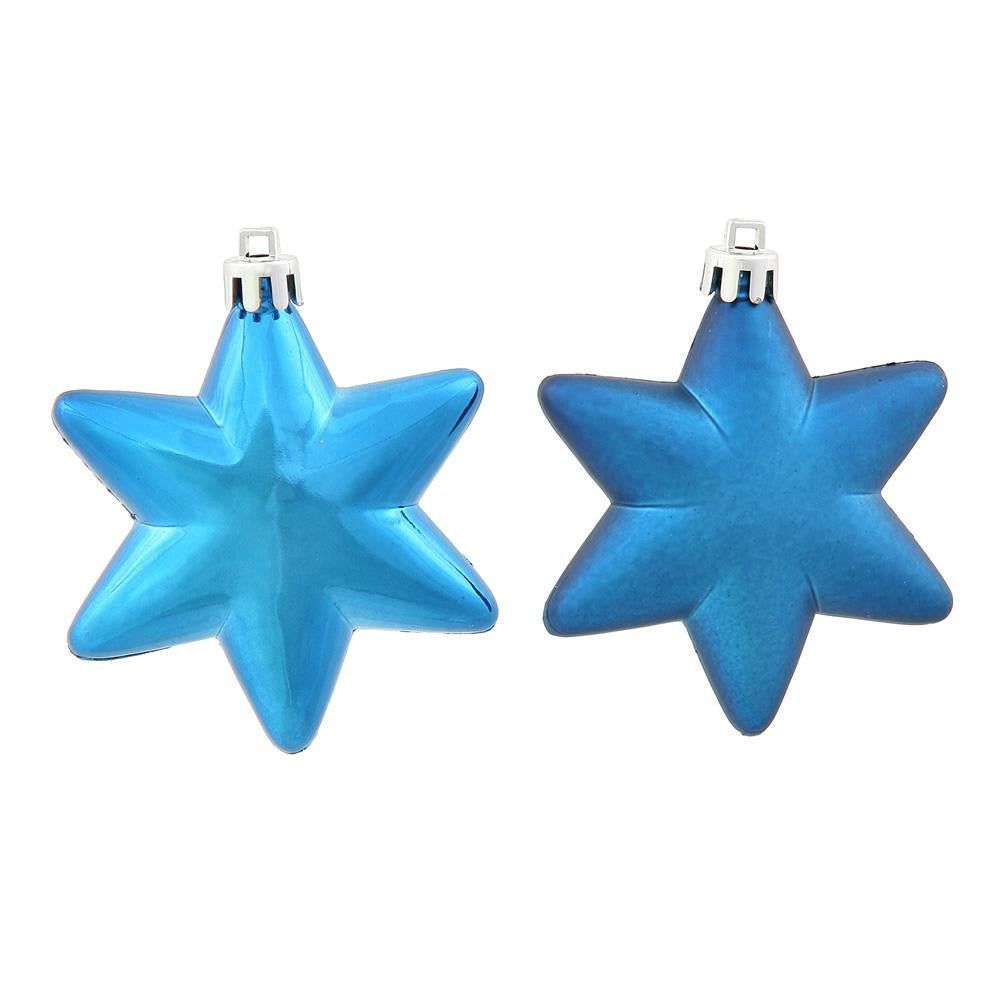 36ct Matte & Shiny Sea Blue Star Shatterproof Christmas Ornaments 1.5"-2"