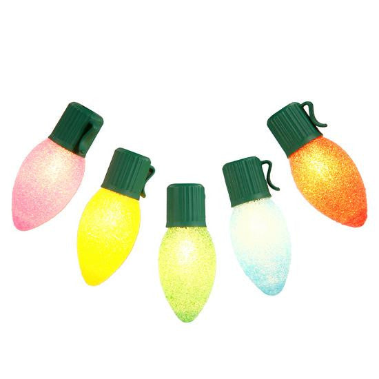 Set of 10 Multi-Color LED C7 Sugared Christmas Lights - Green Wire