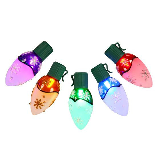 Set of 10 LED Multi-Color C9 Frosted Snowflake Design Christmas Lights