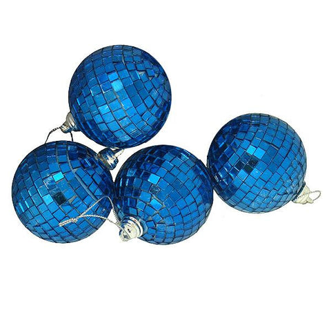 4ct Ocean Blue Mirrored Glass Disco Ball Christmas Ornaments 4" (100mm)